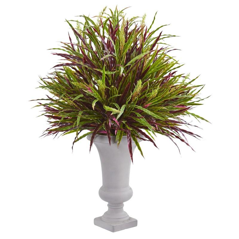 37'' Burgundy Grass Artificial Plant in Elegant Urn