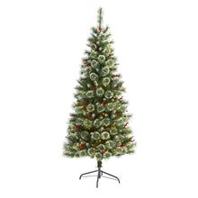 Load image into Gallery viewer, 6&#39; Frosted Swiss Pine Artificial Christmas Tree w/ 300 Clear LED Lights &amp; Berrie
