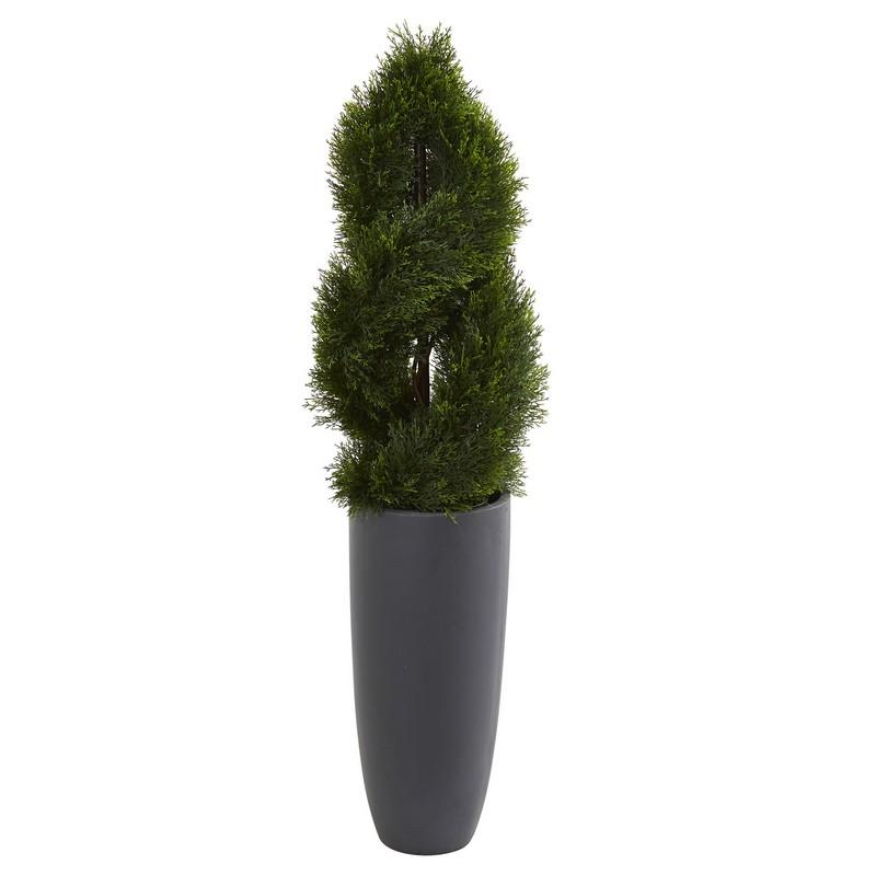 4.5' Double Pond Cypress Spiral Artificial Tree in Cylinder Planter