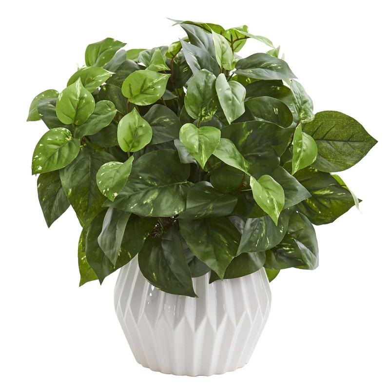 16'' Pothos Artificial Plant in White Ceramic Vase