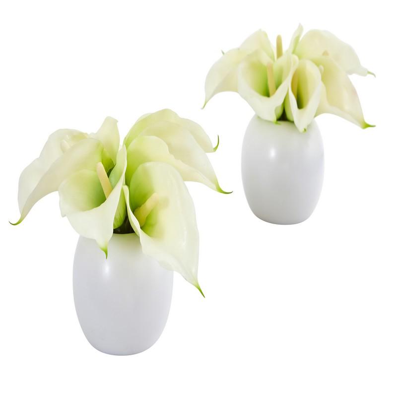 Calla Lily Artificial Arrangement in White Vase (Set of 2)