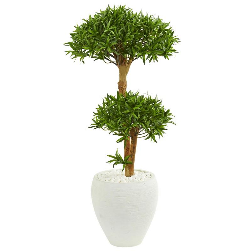 3' Bonsai Styled Podocarpus Artificial Tree In White Planter