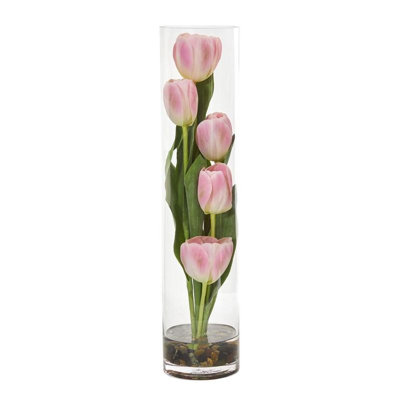 Tulips Artificial Arrangement in Cylinder Vase