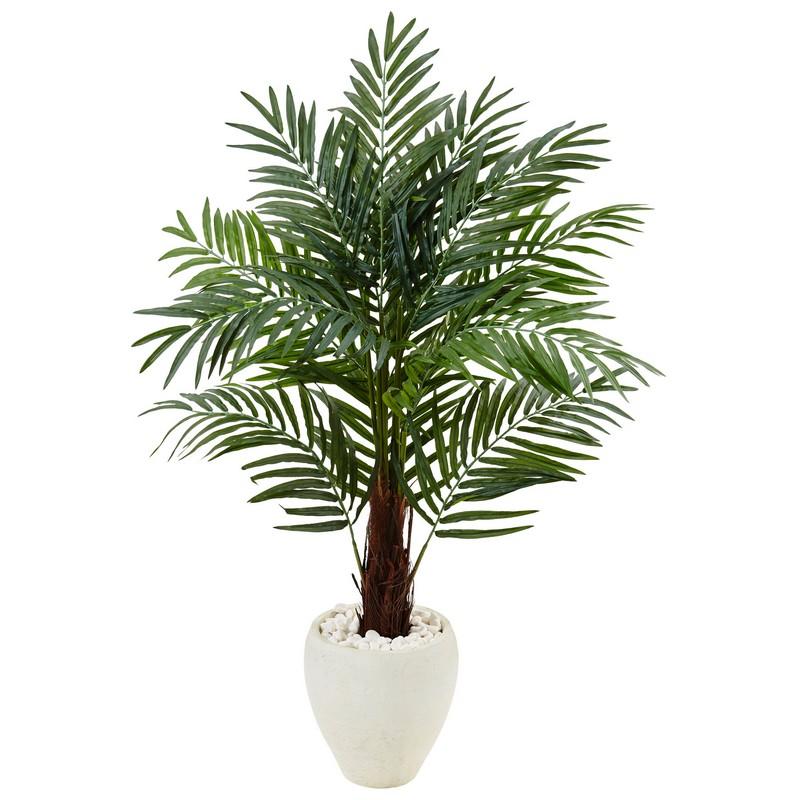 4.5' Areca Palm Tree in White Oval Planter