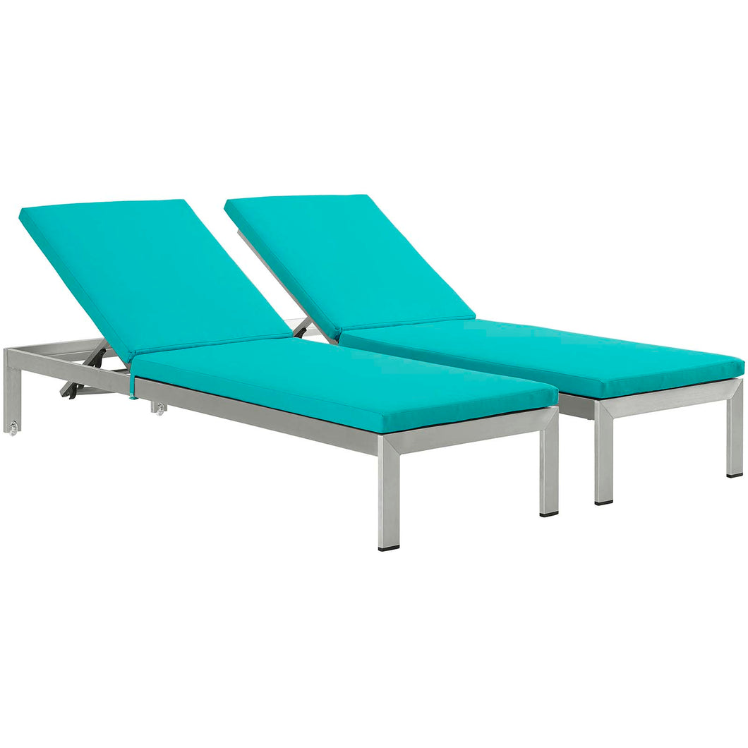 Shore Outdoor Patio Aluminum Chaise with Cushions Set of 2 by Modway