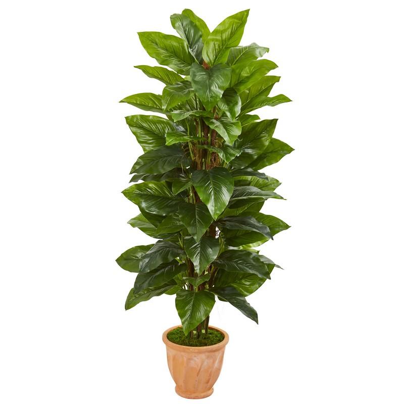 5' Large Leaf Philodendron Artificial Plant in Terra Cotta Planter (Real Touch)