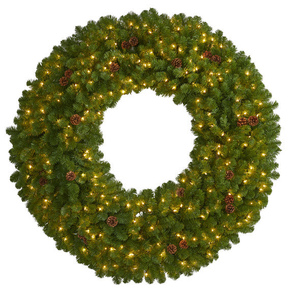 5' Giant Artificial Christmas Wreath with 280 Warm White Lights and Pine Cones