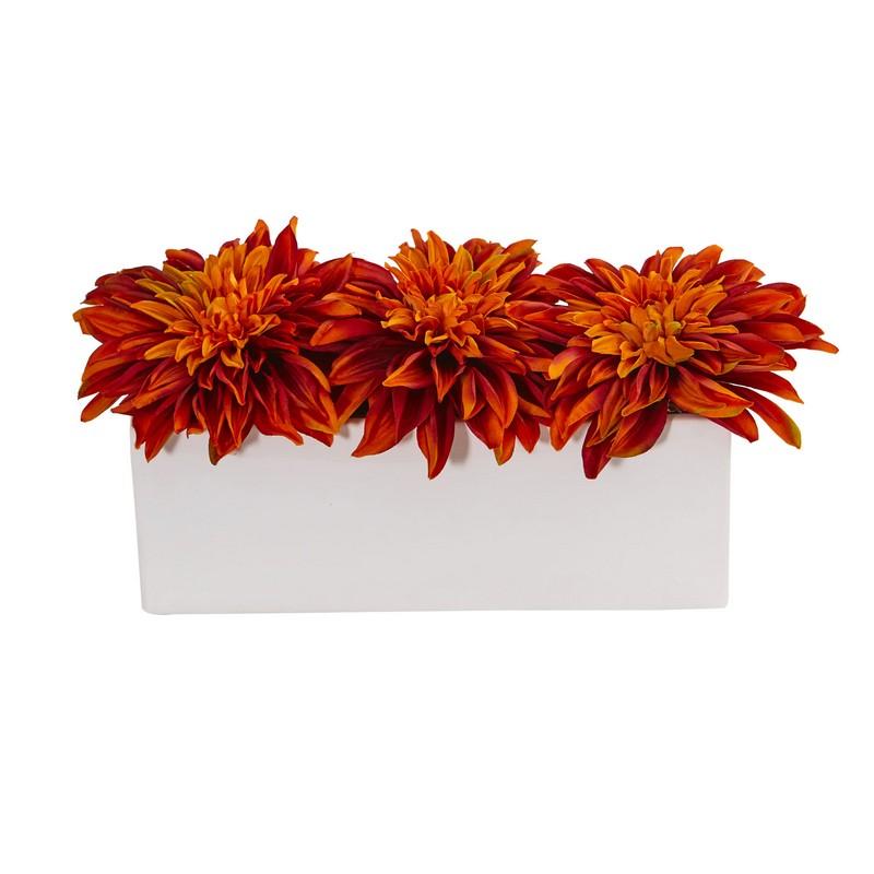 Dahlia Artificial Arrangement in White Planter