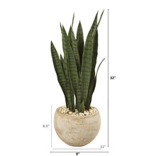 Load image into Gallery viewer, 32&quot; Sansevieria Artificial Plant in Sand Colored Planter
