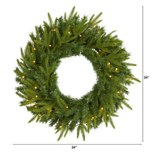 Load image into Gallery viewer, 24&quot; Long Pine Artificial Christmas Wreath with 35 Clear LED Lights
