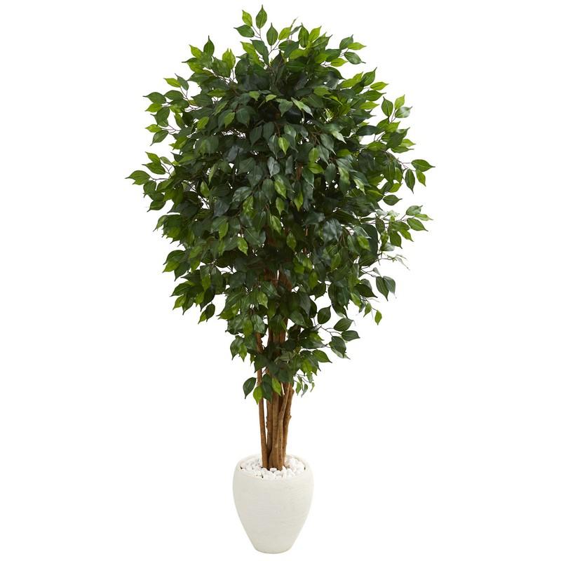 6' Ficus Artificial Tree In White Planter 5666 By Nearly Natural