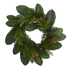 Load image into Gallery viewer, 16&quot; Magnolia Leaf and Mixed Pine Artificial Wreath with Pine Cones
