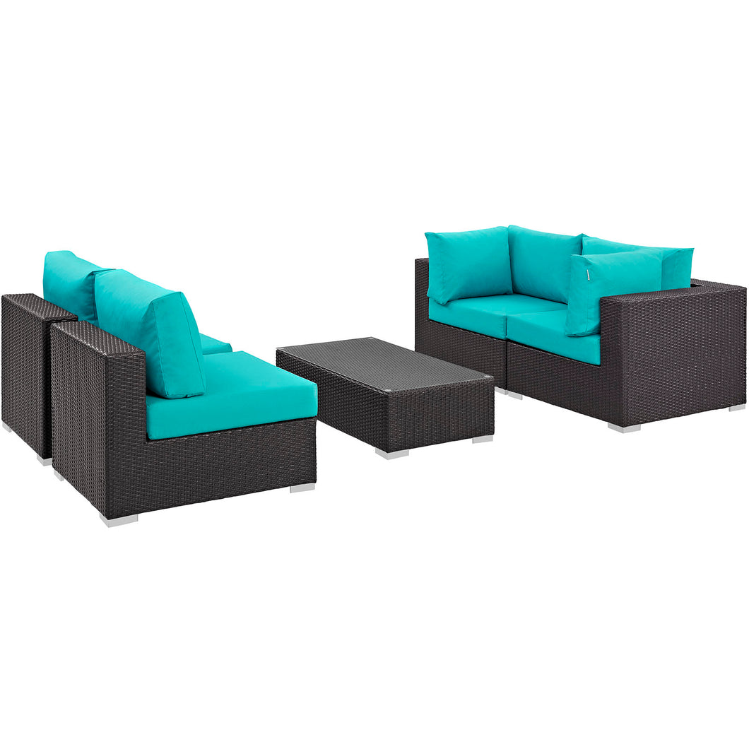 Convene 5 Piece Sectional Set in Espresso Turquoise