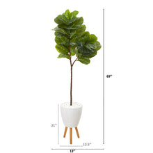 Load image into Gallery viewer, 69&quot; Fiddle Leaf Artificial Tree in White Planter with Stand
