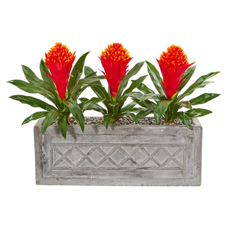 20' Bromeliad Artificial Plant in Stone Planter