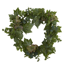 Load image into Gallery viewer, 24&quot; Grape Leaf and Eucalyptus Artificial Wreath
