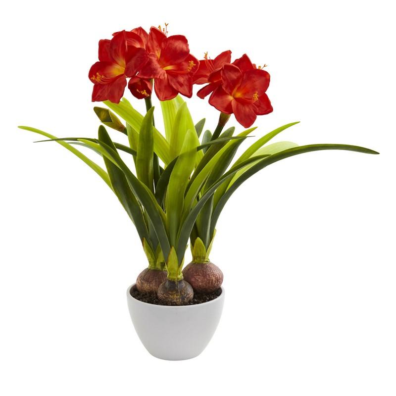 Amaryllis Artificial Arrangement in White Vase