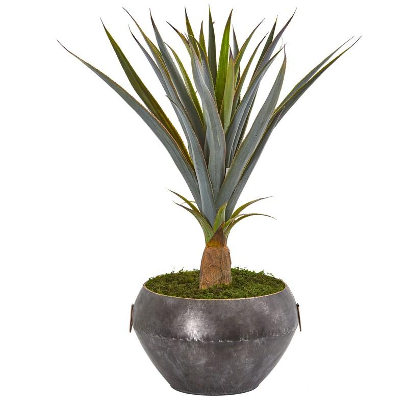 2.5' Agave Artificial Plant in Metal Bowl