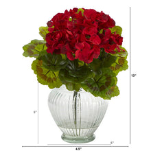 Load image into Gallery viewer, 13&quot; Geranium Artificial Plant in Glass Planter UV Resistant
