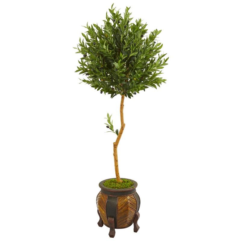 5.5' Olive Topiary Artificial Tree in Decorative Planter