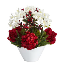 Load image into Gallery viewer, 18&quot; Phalaenopsis Orchid, Hydrangea, Cactus / Holly Berry Artificial Arrangement

