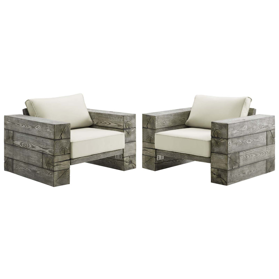 Manteo Rustic Coastal Outdoor Patio Sunbrella¨ Lounge Armchair Set of 2