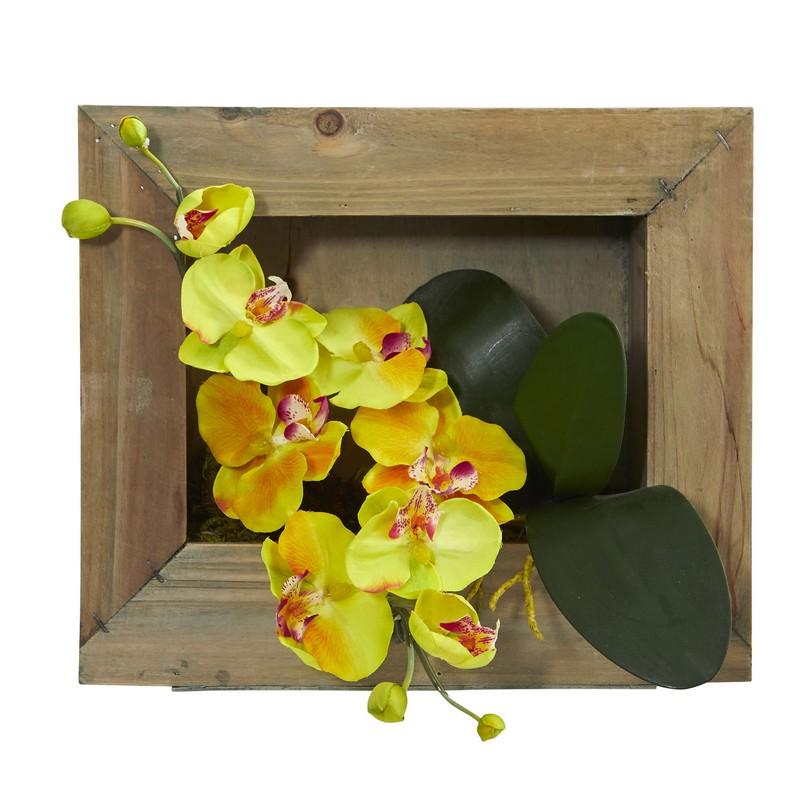 Phalaenopsis Orchid Artificial Arrangement in Wooden Picture Frame