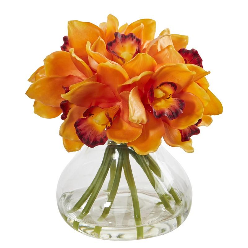 Cymbidium Orchid Artificial Arrangement In Glass Vase 1912-OG By Nearly Natural