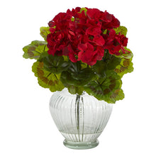Load image into Gallery viewer, 13&quot; Geranium Artificial Plant in Glass Planter UV Resistant
