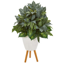 Load image into Gallery viewer, 37&quot; Mixed Greens Artificial Plant in White Planter with Stand
