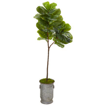 Load image into Gallery viewer, 64&quot; Fiddle Leaf Artificial Tree in Vintage Metal Planter
