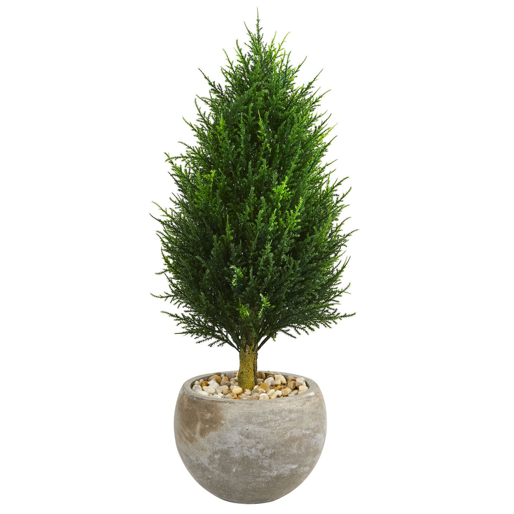 3' Cypress Cone Artificial Tree in Sand Colored Bowl UV Resistant