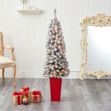 Load image into Gallery viewer, 4.5' Flocked Pencil Artificial Christmas Tree w/ 100 Clear Lights &amp; 216 Bendable

