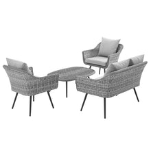 Load image into Gallery viewer, Endeavor 4 Piece Outdoor Patio Wicker Rattan Loveseat Armchair and Coffee Table Set by Modway
