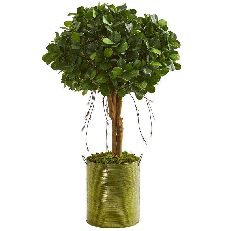 3' Ficus Artificial Tree in Green Metal Planter