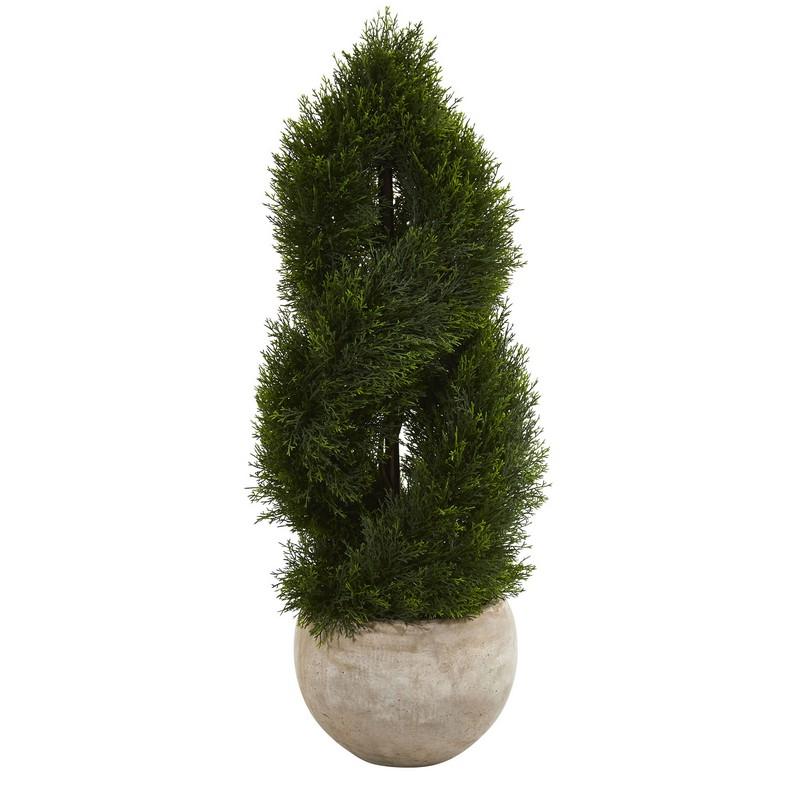 3.5' Double Pond Cypress Spiral Artificial Tree in Bowl Planter UV Resistant