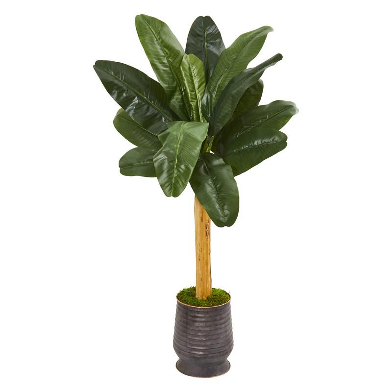 5' Banana Artificial Tree in Ribbed Metal Planter