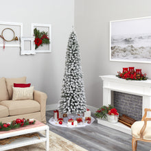 Load image into Gallery viewer, 7&#39; Flocked Pencil Artificial Christmas Tree w/ 400 Clear Lights &amp; 574 Bendable
