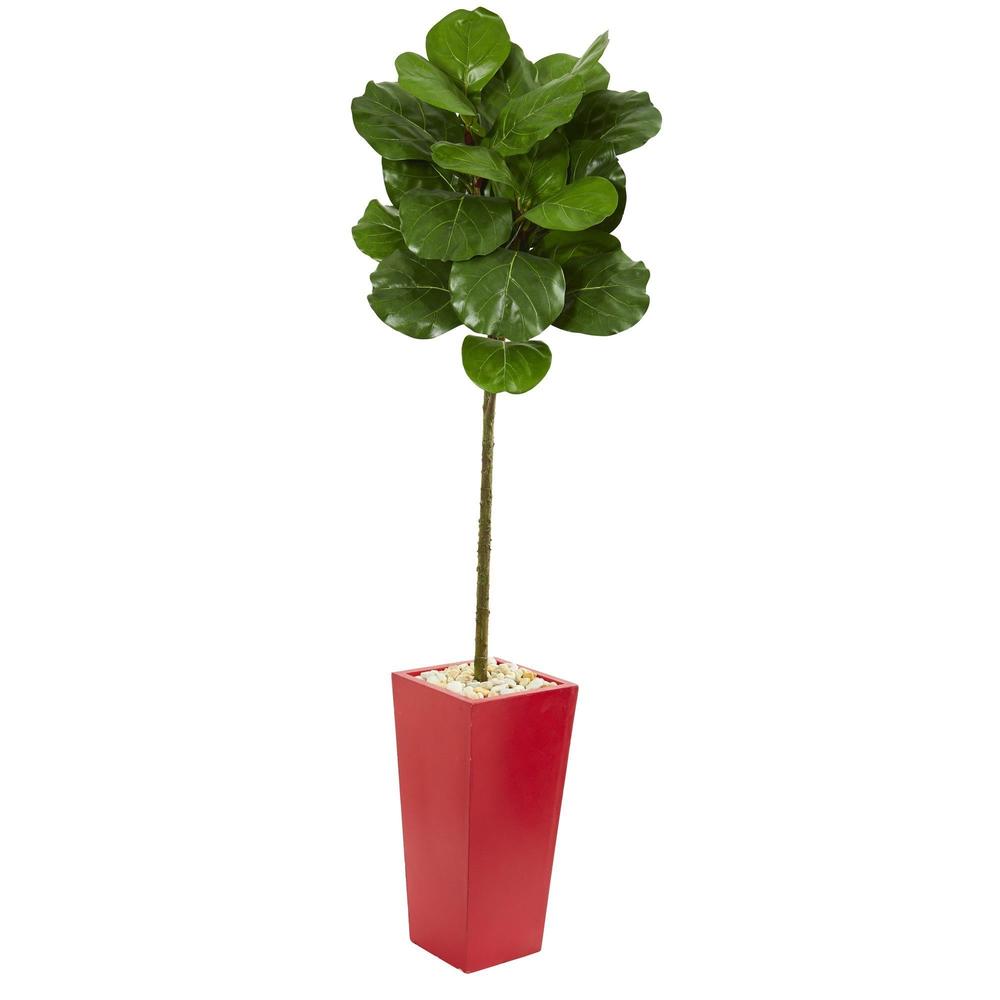 5.5' Fiddle Leaf Artificial Tree in Red Tower Planter