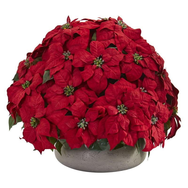 Large Poinsettia Artificial Plant in Stone Planter