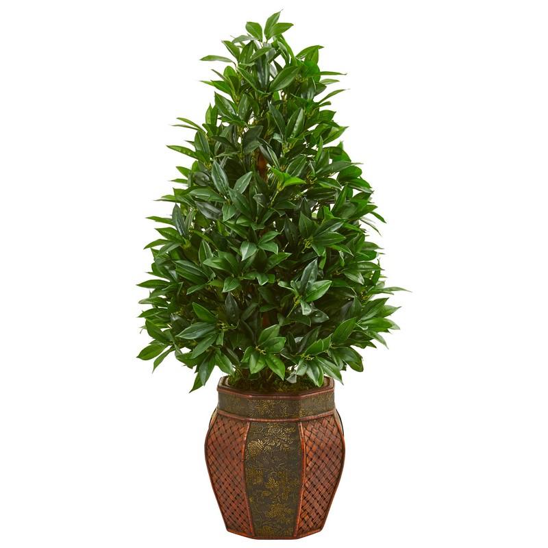 3.5' Bay Leaf Cone Topiary Artificial Tree in Decorative Planter