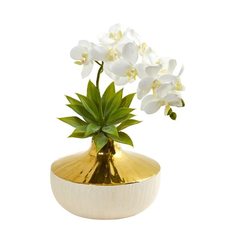 Phalaenopsis Orchid and Agave Artificial Arrangement in Vase