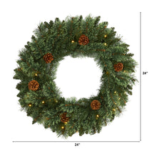Load image into Gallery viewer, 24&quot; White Mountain Pine Artificial Christmas Wreath w/ 35 LED Lights

