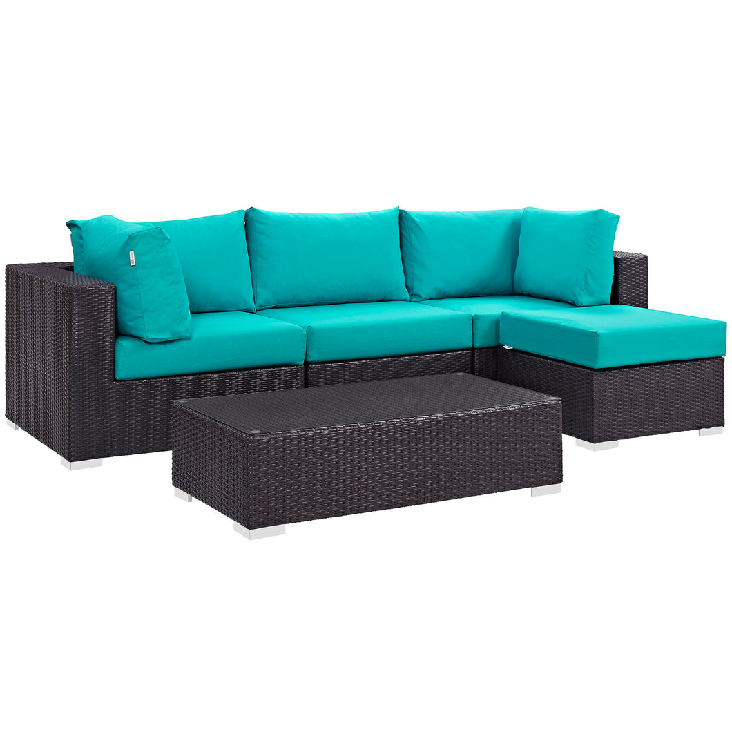 Convene 5 Piece Sectional Set in Espresso Turquoise