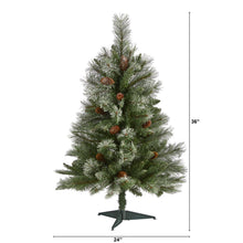 Load image into Gallery viewer, 3&#39; Snowed French Alps Mountain Pine Artificial Christmas Tree w/ 135 Bendable
