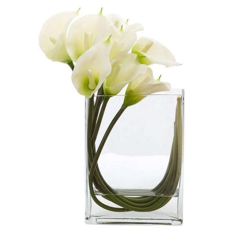 12'' Calla Lily in Rectangular Glass Vase Artificial Arrangement