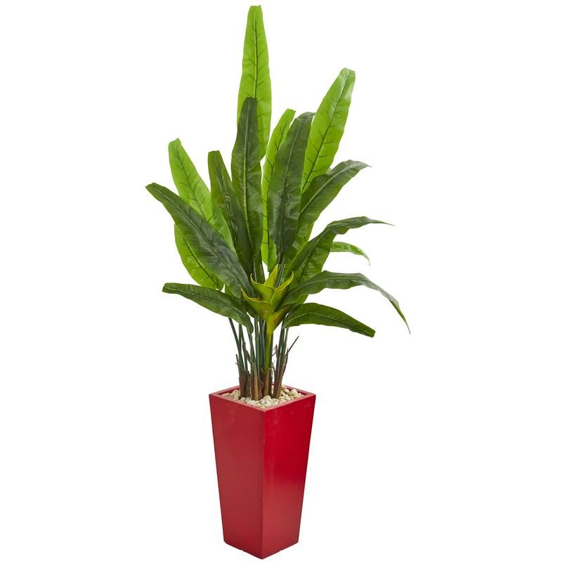 69' Travelers Palm Artificial Tree in Red Planter