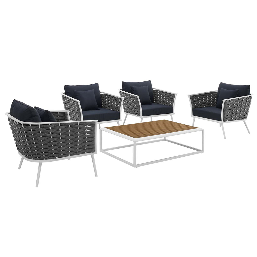 Stance 5 Piece Outdoor Patio Aluminum Sectional Sofa Set by Modway