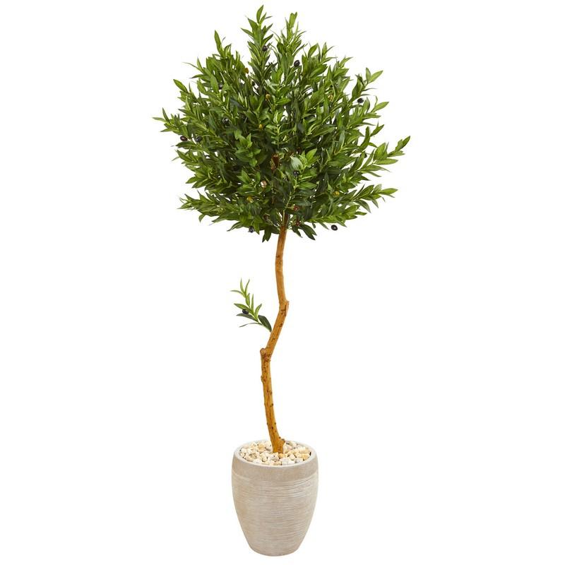 5.5' Olive Topiary Artificial Tree in Sand Colored Planter UV Resistant