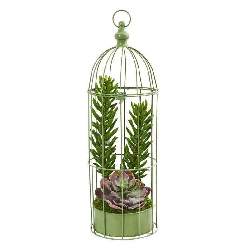 24' Succulent Garden Artificial Plant in Decorative Cage